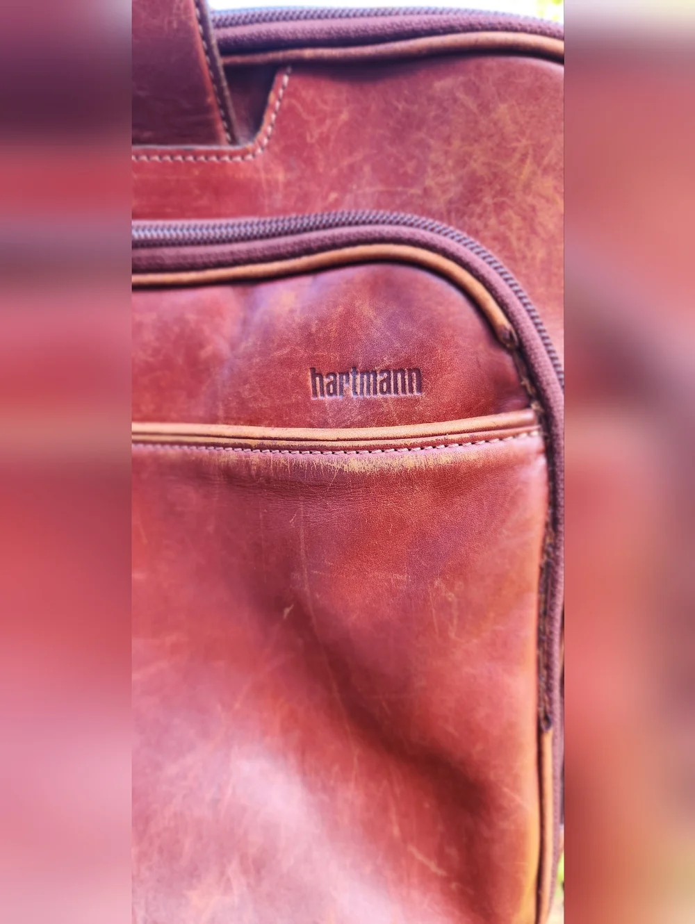 Hartmann Classic Brown Leather Laptop Briefcase with Shoulder Strap